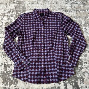 Talbots Women's Burgundy Geometric Button-Down Shirt